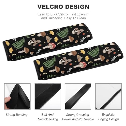 2 Pack Mushrooms Moth Car Seat Belt Pad Breathable Shoulder Harness Cover for Adult Use, Stroller Pushchair High Chair, Pressure Relief - color: Pattern 994