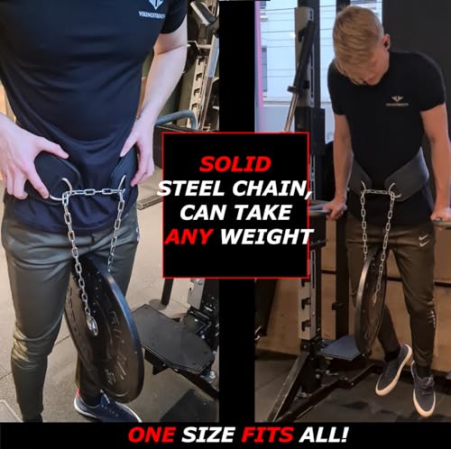 Vikingstrength Dip Belt for Weight Lifting Including Wrist Wraps. Premium Padded Dips Belt with Long Chain for Pullups Triceps Weighted belt for Workout Powerlifting + V-Strength Workout App