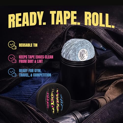 Bighorn Athletics × Adam Wardziński Mat Animal Tape Kit, Neon Jungle Set | Special edition set with 7 rolls of bold printed finger & sports tapes in a tin holder. Residue-free Zinc oxide adhesive. - color: Neon Predator