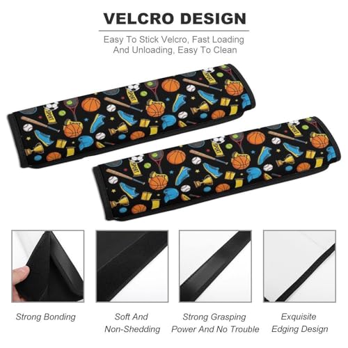 2 Pack Sports Basketball Football Baseball Tennis Ball Pattern Car Seat Straps Shoulder Pads Universal Fit Neck Strap Covers for Adults and Children, All Vehicles, Pressure Relief - color: Pattern 915