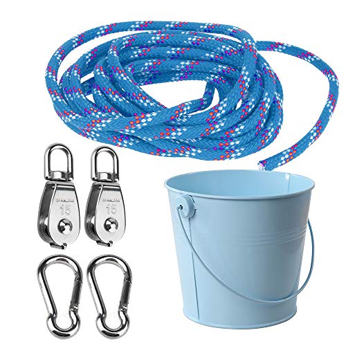 FUQUN Treehouse & Playhouse Accessories for Kids, Heavy-Duty Pulley Bucket with Cable, Outdoor Climbing Toys for Children, Adventure Ship Play Equipment, Blue - size: Blue1 | 1 set