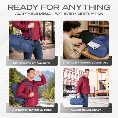 3-in-1 Duffle Bag Backpack with Shoe & Laptop Pocket, Cup Holder, Ventilated Gym & Travel Bag (Navy Blue) - color: Navy Blue