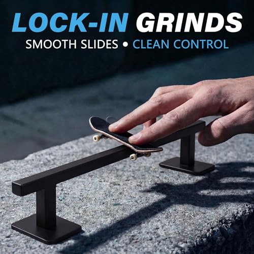 Fingerboard Rail,11" Metal Square Grind Rail for Finger Skateboards,Solid Steel Obstacle Weighted Base & Non-Slip Pads,Portable Desk Skatepark Accessory Tricks Grinds Slides,with 2 Fingerboards. - size: 11 inches