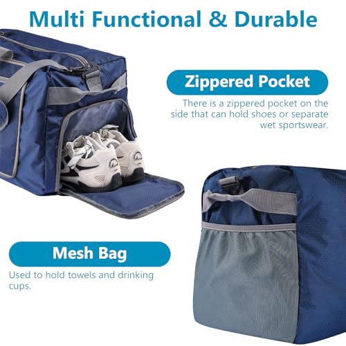 60L Duffle Bag with Shoes Compartment - Foldable&Large Capacity Travel Duffel Bags, Lightweight & Water-Resistant Gym Bag - Dark Blue - color: 60L - Dark Blue