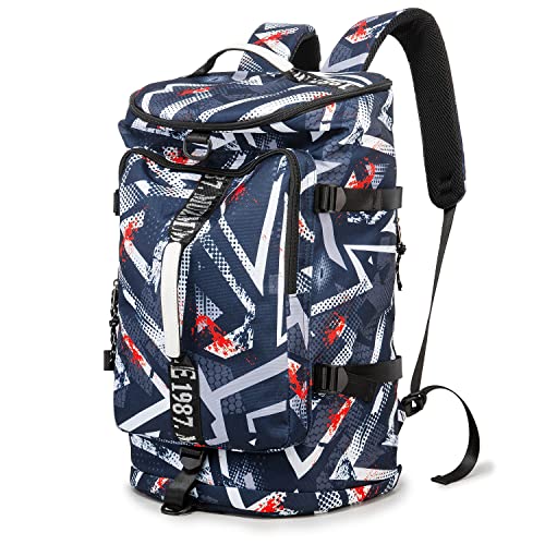 Gym Duffle Bag Waterproof black Laptop Backpack Suitable for Hiking, Fishing, Travel 40L Large Capacity Trendy Cool Lightweight Backpack for Men and Women - color: Motion Geometry Blue