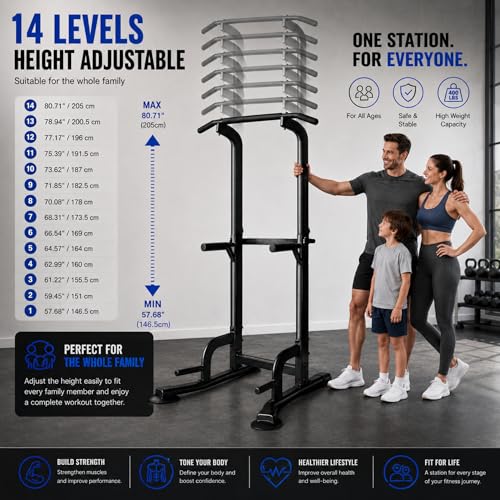 BARWING Pull Up Bar Station, Power Tower, Dip Station with 3D Backrest, Multi-Function Strength Training Stand Rack, Adjustable Height Dip Bar for Home Gym Workout Stand Fitness Exercise Equipment - color: P013-B
