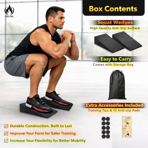 Non-Slip Squat Wedge Block, 2 Pack, Heel Elevated Design | 16 degree incline, durable PP material, calf and ankle stretch, anti-slip pads, includes carry bag
