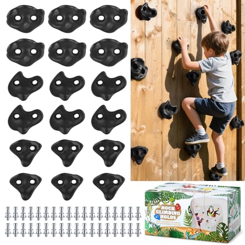 18PCS Climbing Holds for Kids,Large Climbing Holds for Play Set, Rock Wall Climbing Kit with Hardware for Indoor and Outdoor Climbing, Swingset - Adult Rock Wall Holds with Mounting Hardware (Black) - style: 18pcs Climbing Holds