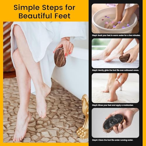 BEZOX Glass Foot File - Nano-Glass Pumice Stone Foot Scrubber, Heel File Callus Remover for Silky Smooth Feet, Portable Pedicure Tool for Summer & Vacation - Walnut Wood Handled