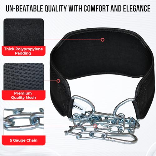 AQF Dip Belt with 36" Steel Chain - Neoprene Padded Back Support Belt | Secure Carabiners for Weighted Pull ups, Dips, Gym, Powerlifting, Bodybuilding, Squat & Fitness - color: Black