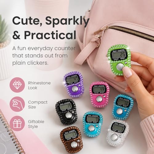 Amble Clicker Counter with Rhinestone, 5-Digit Tally Counter Clicker, Clickers for Lap, Pitch, Golf, Knitting, People Counting, Tasbih, Ideal Gift - style: 12 Pack-Clicker Counter with Rhinestone