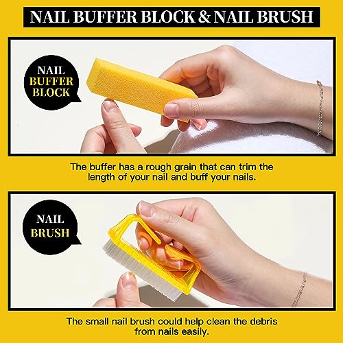 FANDAMEI Nail Care Set, Nail Files 100/180, Nail Buffer Block, Cuticle Tools, Nail Cuticle Nippers, Cuticle Trimmer, Cuticle Pusher, Manicure & Pedicure Kits, Toenail File, Yellow - color: L-yellow