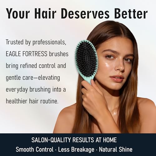 EAGLE FORTRESS Boar Bristle Hair Brush for Women, Men & Kids, Detangling Hair Brush with Polished Nylon Pins for Fine, Thin, Wet & Dry Hair, Hair Extensions, Smooth & Shine – Turquoise - color: Mint