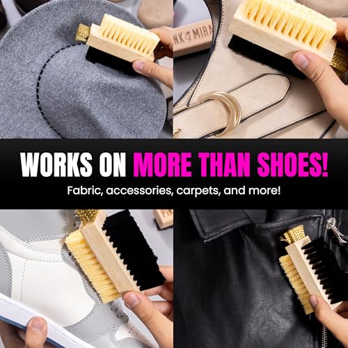 Pink Miracle Multi Purpose Shoe Cleaning Brush - with Strong, Medium and Soft Bristles for All Fabric Types