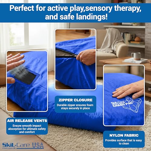 Skil-Care Crash Pads for Kids Sensory, High-Density Foam Crash Mat, Nylon | Water-Resistant Cover Crash Pads with Mesh Vents from 3x4ft to 8x8ft for Daily Use in Sensory Rooms, Schools, Clinics, Home - size: 5x5 Feet
