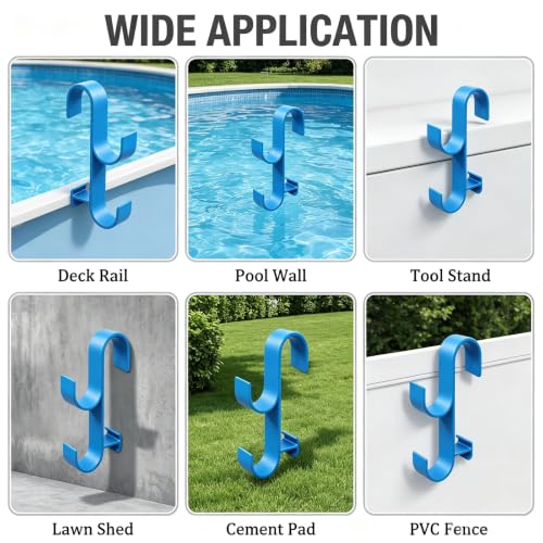 2Pcs Above Ground Pool Pole Hooks, Double Hanging Bracket for Pool Telescopic Pole, Leaf Skimmer Net & Vacuum Hose, Pool Rail Accessory Storage Hanger(Blue) - color: Blue