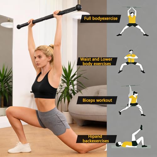 Fitness Exercise Bar, 2in1 Functional Shoulder Exercise Equipment, Workout Bar Elastic Fitness Stick for Pilates Sports Arm Muscles Strength