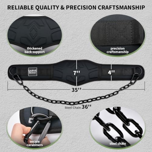 Dip Belt for Weightlifting - 12mm Neoprene Padded Weight Lifting Belt with 36IN Heavy Duty Steel Chain, Weighted Pull Up Belt for Dips, Squats, Strength Training, Men Women - color: Black
