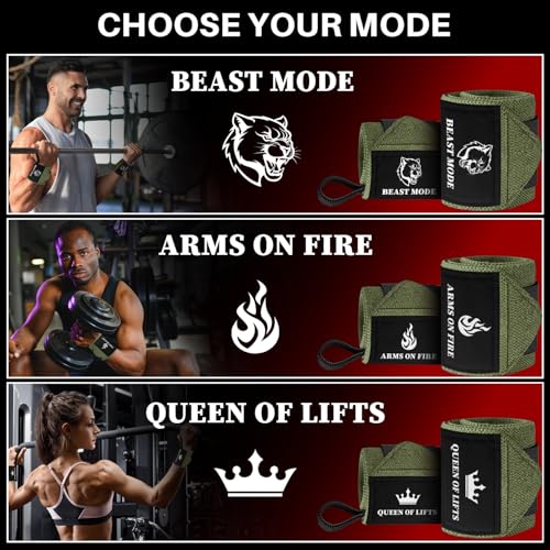TECEUM Elastic Cotton Weightlifting Wrist Wraps with Thumb Loops, 1 Pair - color: Military Green, style: 12" – Arms on Fire