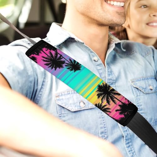 Universal Fit Hawaiian Tropical Island Botanical Branches Palm Tree Print Car Seat Belt Pad for Elderly Support, Stroller Pushchair High Chair, 1 Pair Shoulder Harness Cover Neck And Shoulder Support - color: Pattern 52