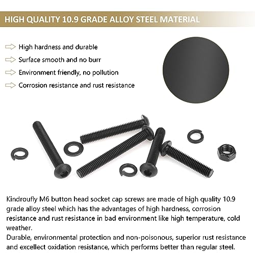 87 Pieces Black M6 x 30/35 /40/45 /50 mm Button Head Socket Cap Screws Nuts Washers Assortment Kit, 10.9 Grade Alloy Steel - size: M6 x 30/35/40/45/50mm, style: Button Head