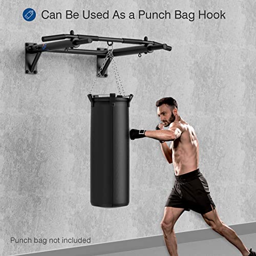 Wall Mounted Pull Up Bar, Thicken Steel Max Load 300 lbs，Punch Bag and TRX Training Hook for Home Gym Upper Body Workout Chin up Bar for Garage