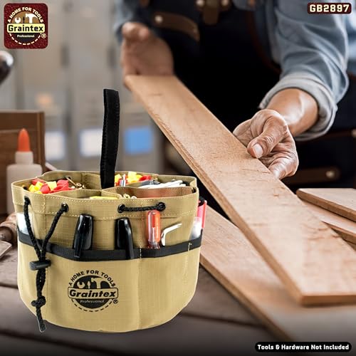Graintex 18 Pockets Grab Bag Rip-stop Canvas Drawstring Closure, Small Part Organizer Pouch, Small Tools, Screws, Parts, Parachute Tool Bag for Efficient Storage - Khaki - color: Khaki