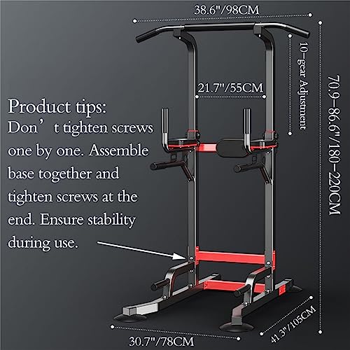 Power Tower Dip Station Pull Up Bar - Multi-Purpose Home Gym Equipment with Adjustable Height and Non-Slip Foot Pads - 330lbs/150kgs Capacity - color: Black (Upgraded Model)