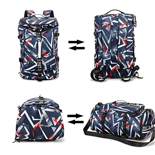 Gym Duffle Bag Waterproof black Laptop Backpack Suitable for Hiking, Fishing, Travel 40L Large Capacity Trendy Cool Lightweight Backpack for Men and Women - color: Motion Geometry Blue