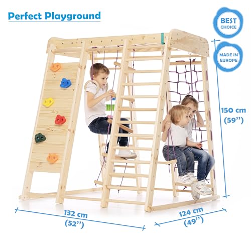 WEDANTA Wooden Swedish Ladder Wall Set – Kids Stall Bars for Exercise – Kids Swedish Gymnastic Wall Gym – Wood Stall Bar Gymnastics Playground – Best Gym for All Family - color: Akvarelka-mini