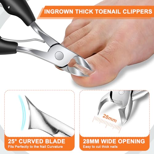 Toenail Clippers for Men Seniors Thick Ingrown Toenails 6PCS Professional | Wide Jaw Opening, Heavy Duty Large 360 Degree Rotary Nail Clippers for Seniors, Finger Nail Clippers Adult with Catcher - style: Toenail Clippers Set