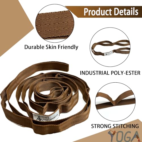 Stretching Strap Yoga Strap with Loops, Stretch Straps for Physical Therapy, Non-Elastic Exercise Strap for Pilates, Dance and Gymnastics with Workout Guide - color: Brown