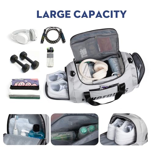 3-in-1 Gym Duffle Backpack - 35L Waterproof Sports Travel Bag with Shoe Compartment & Wet Dry Pocket, Convertible Backpack/Handbag/Shoulder Bag for Men Women, Light Grey - color: Grey
