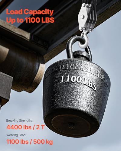 VEVOR 4400 lbs Breaking Strength 100 FT Rope Pulley Hoist, 5:1 Lifting Power Heavy Duty Pulley System with 2pcs Soft Loops, Metal Wheels Bearing Structure, Block and Tackle for Lifting Heavy Objects - size: 0.23" x 100'