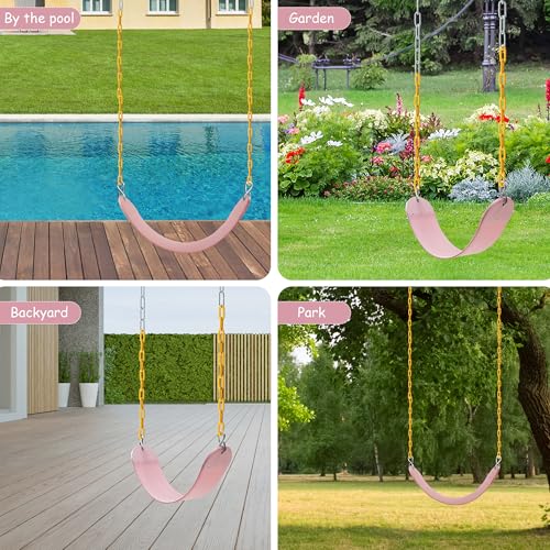 Sunnyglade 2PCS Swings Seats Heavy Duty with 66" Chain, Playground Swing Set Accessories Replacement with Snap Hooks, Support 250lb (2, Pastel Pink) - color: pastel Pink