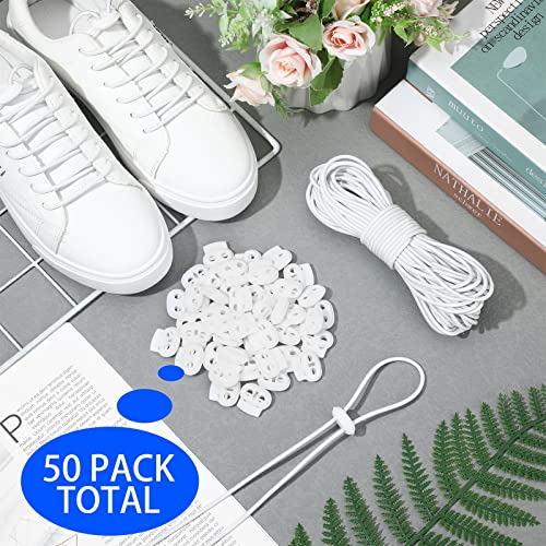 Patelai 50 Pieces Cord Locks Spring Toggles Stoppers Plastic Single Hole End Stopper Slider and 1/8 Inch 66 Feet Elastic Bungee Cord for Drawstring Shoelaces Clothing Bags(White, Simple Style) - size: White, style: Simple Style