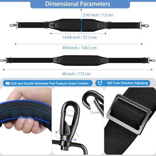 ZINZ Shoulder Strap 68" with Padded, Bag Strap with Dual Buckles and Metal Swivel Hooks for Laptop Bag, Briefcase and More - color: Black
