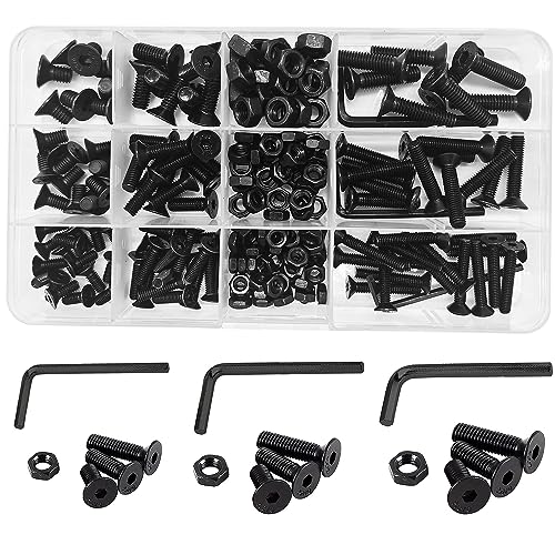 219 Pcs Black Metric M4 M5 M6 Flat Head Socket Cap Screws Countersunk Bolts, Alloy Steel Hex Socket Cap Bolts and Nuts, Allen Socket Drive Screws - size: Black Flat Head