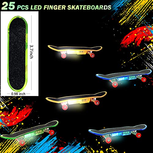Mini Finger Skateboards for Kids Set of 25, Light up Mini Finger Toys LED Fingerboard Hand Skateboard for Creative Fingertips Movement Sports Finger Skater Valentines Day Gifts Party Favor