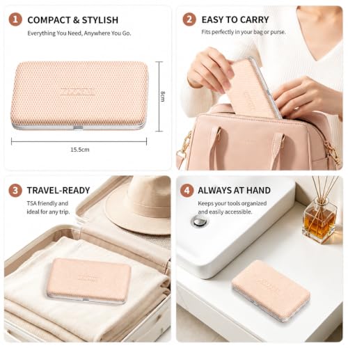 Manicure Set, Stainless Steel Nail Clipper Set with Luxurious Travel Case | 12-Piece Set with Thicker Steel, Precision-ground Cutting Edges, and Smooth-finished Tools for Clean, Precise Trimming. - color: Silver and Rose Gold