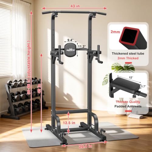 RELIFE REBUILD YOUR LIFE Power Tower Pull Up Bar Station Workout Dip Station for Home Gym Strength Training Fitness Equipment - color: Black