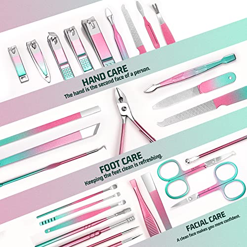 WOAMA Manicure Set 30 In 1 Pedicure Kit Nail Clippers Set Manicure Kit Professional Stainless Steel Nail Kit For Women Men - color: Rainbow