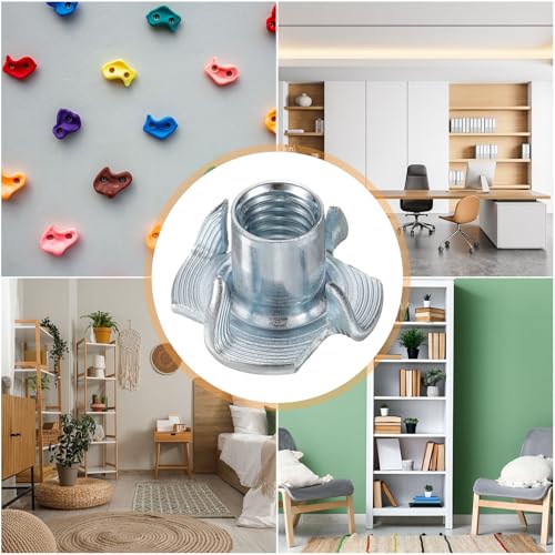 HARFINGTON M8x12mm T-Nuts 4 Pronged Tee Nut 0.83" x 0.47" Fully Thread Carbon Steel Inserts for Wood, Rock Climbing Holds, Cabinetry, Furniture 100pcs - size: M8x12mm, 21mm