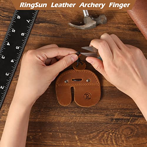 Leather Archery Finger Tabs,Handmade Archery Finger Guard for Shooting Practice Gear, Recurve Bow Fingers Tab - color: Yellow Brown