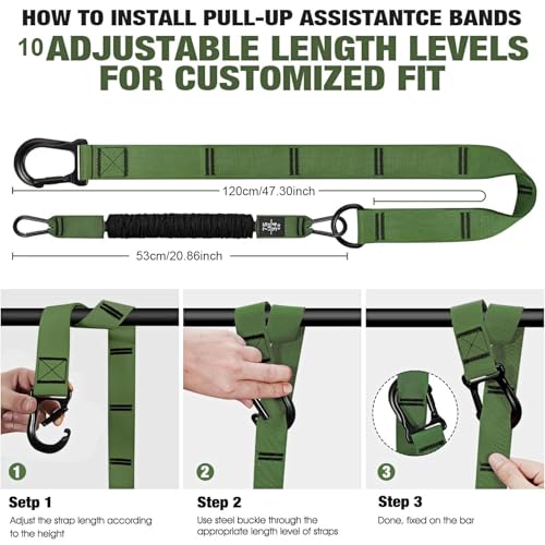 Adjustable Heavy Duty Pull Up Assistance Bands with Fabric Feet and Knee Rest - Pull Up Resistance Bands for Men, Women, and Seniors - Perfect for Dip and Resistance Strength Training Glamflex - color: Army Green
