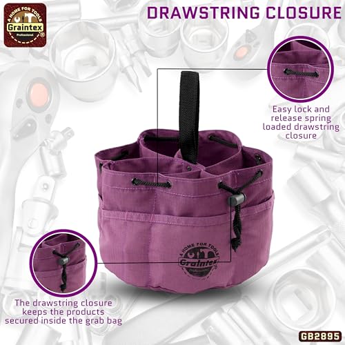 Graintex 18 Pockets Grab Bag Rip-stop Canvas Drawstring Closure, Small Part Organizer Pouch, Small Tools, Screws, Parts, Parachute Tool Bag for Efficient Storage - Purple - color: Purple
