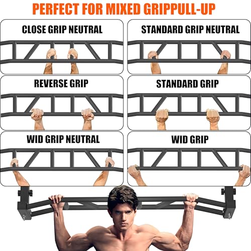 48" Ceiling Mount Pull Up Bar - Heavy Duty Multi-Grip Chin Up Bar for Garage/Home Gym and Strength Training, Adjustable Height&Supports to 600 Lbs