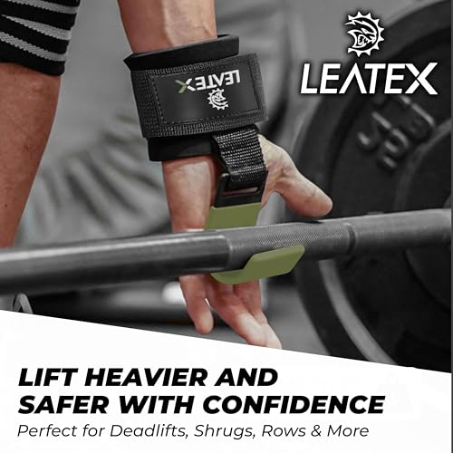 Weight Lifting Hooks (Pair) for Deadlifts, Pull Ups, Rows & Shrugs - Anti-Rip Nylon Strap Hand Grips with Thick Wrist Padding - Heavy Duty Wrist Straps for Weightlifting & Gym Workouts - color: Green Black