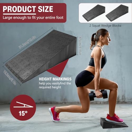 Proberos® 2 Pcs High Squat Wedge Block for Gym, High Bearing, Fitness Slant Board for Heel Elevation, Non-Slip Incline Wedge for Squats, Calf Raises & Weight Training Stability