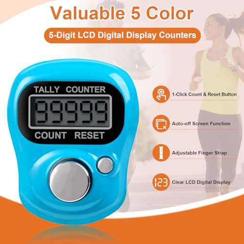 Amble Clicker Counter with Rhinestone, 5-Digit Tally Counter Clicker, Clickers for Lap, Pitch, Golf, Knitting, People Counting, Tasbih, Ideal Gift - style: 5 Pack